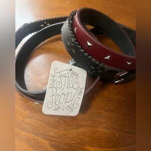 NWT Free People Black and Burgundy Studded double wrap Belt Sz Sm/md